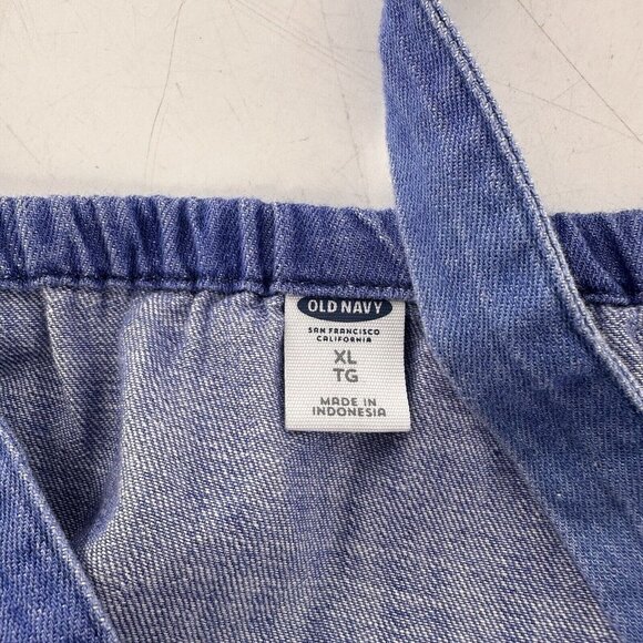 Old Navy Jumpsuit Blue Chambray Denim Pockets XL Elastic Waist Square Neck - Picture 2 of 16